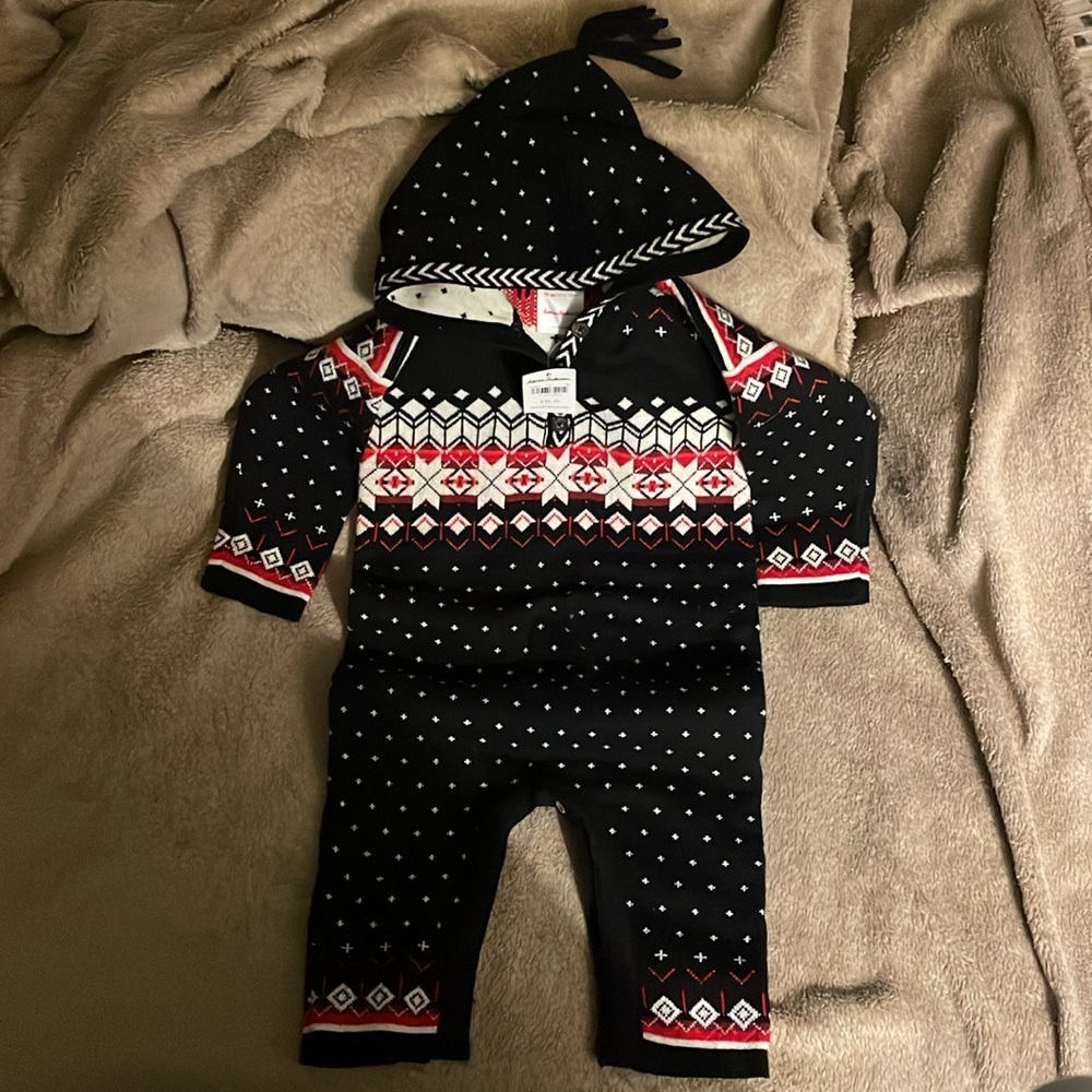 Hanna Andersson Fair isle Holiday one piece knit sweater suit